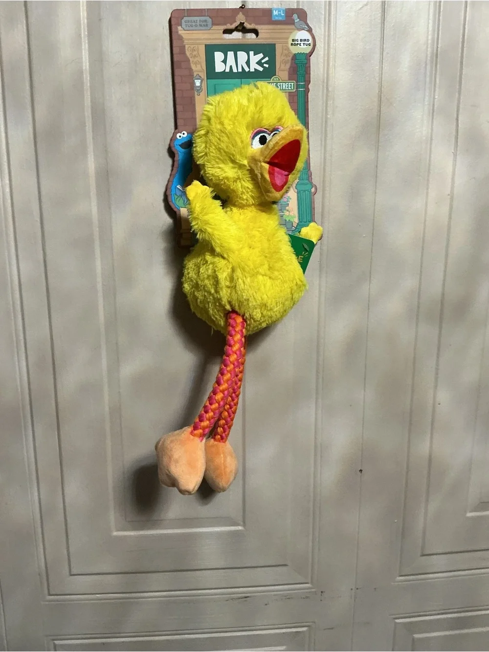 BIG BIRD BARK BOX DOG TOY TUG ROPE SQUEAKY New 14”